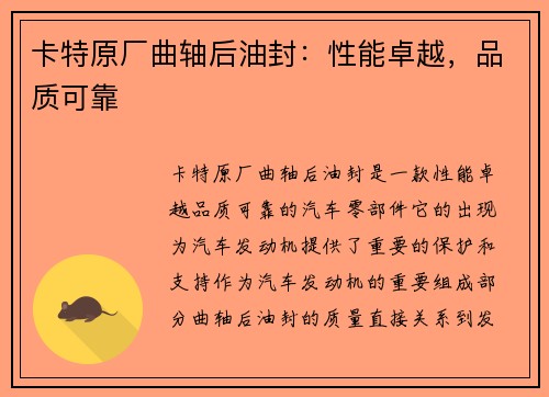 卡特原厂曲轴后油封：性能卓越，品质可靠