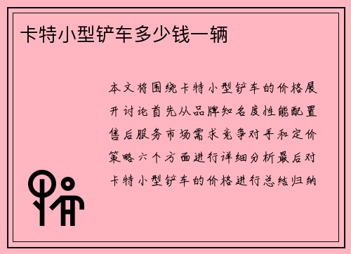卡特小型铲车多少钱一辆